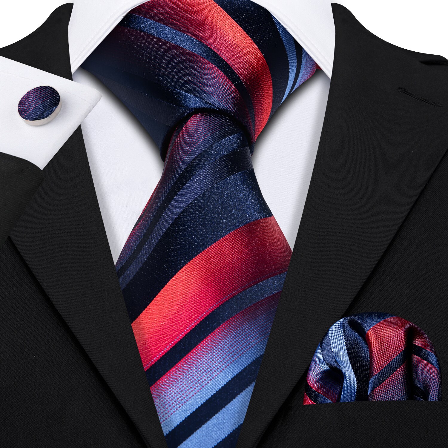 LS-585 Barry.Wang Mannen Stropdas Zijde Gestreepte Jacquard Geweven Classic Tie + Hanky + Manchetknopen Set Voor Formele Wedding Bedrijvengids Party: LS-5258