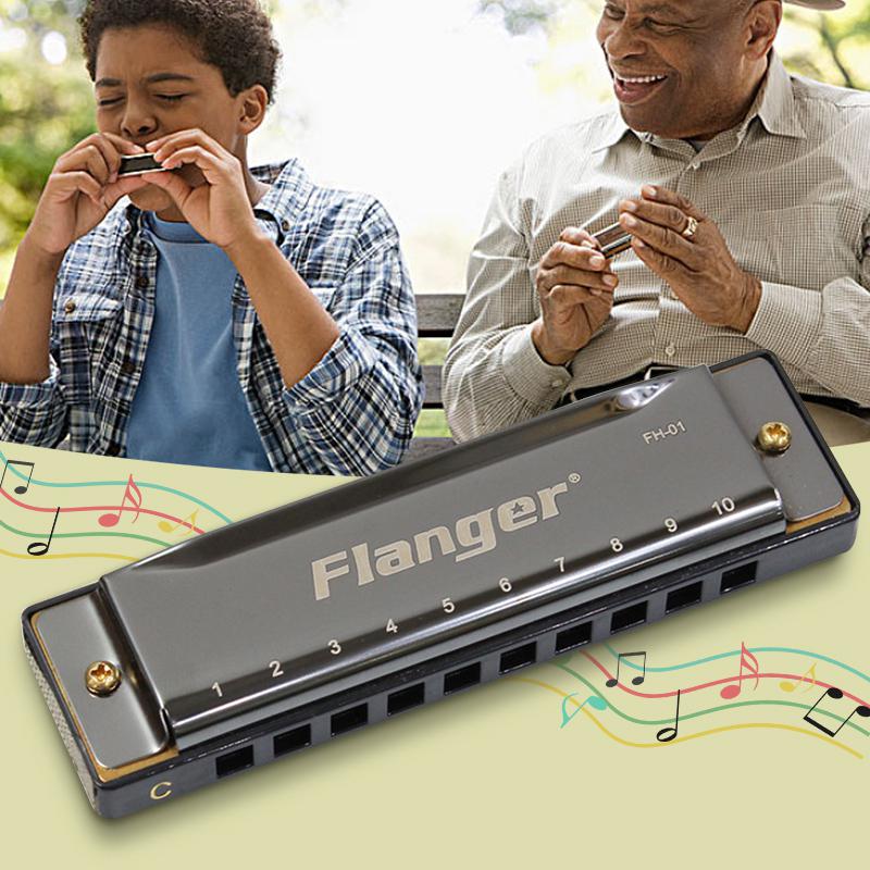 Flanger fh -01 diatonische blues mondharmonica standaard 10 gaten 20 toon met koffer c toonsoort voor beginners professionals