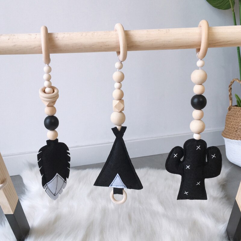Topchildrens fitness rack ornamenter tegneserie massivt træ filt fitness udstyr vedhæng