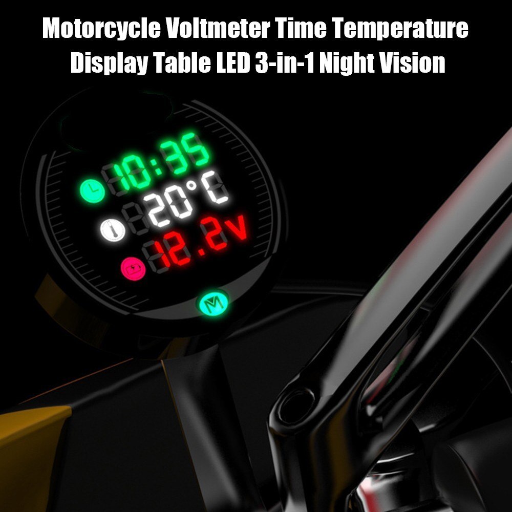 3in1 Motorrad Uhr / Thermometer / Voltmeter - Blau