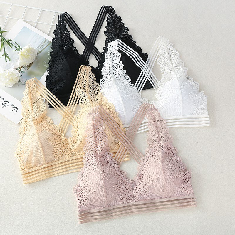 Women Lace Deep V-neck Bra Summer Tank Top Beauty Back Padded Bra Female Underwear For Women