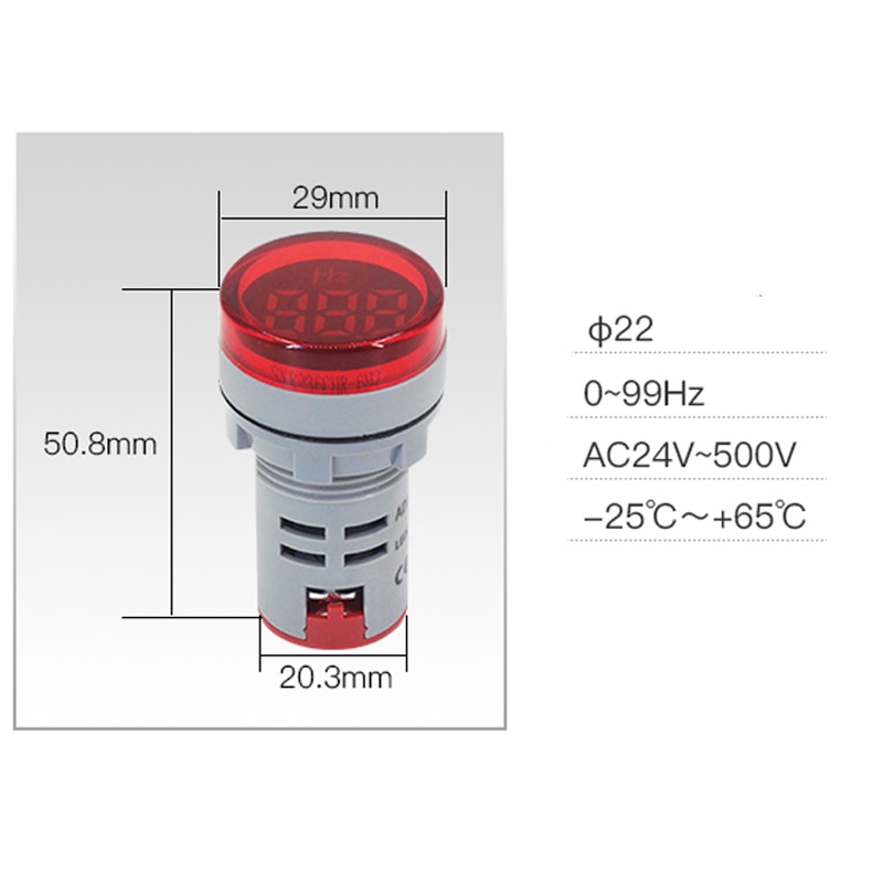 0-99Hz Digital Hz meter Red,Yellow,Blue,Green,White 22mm Diameter Frequency indicator meter