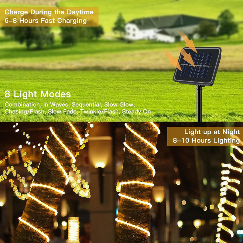 Corda de tubo solar luz led jardim decoração de natal guirlanda natal corda solar luz tira de fadas 32m/22m/12m/7m