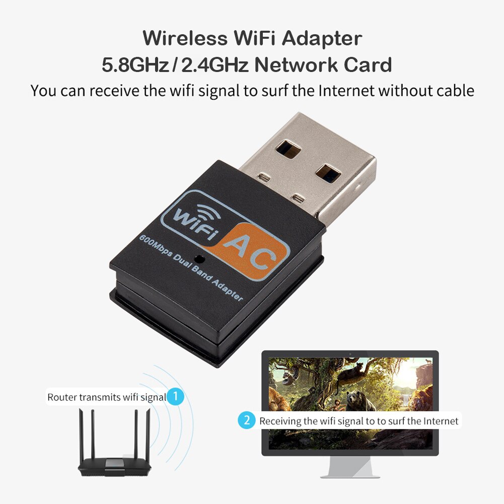 Usb Wifi Adapter 2.4G/5Ghz 600Mbps Wifi Antenne Dual Band 802.11b/N/G/ac Draadloze Computer Netwerkkaart Lan Wifi Dongle Ontvanger