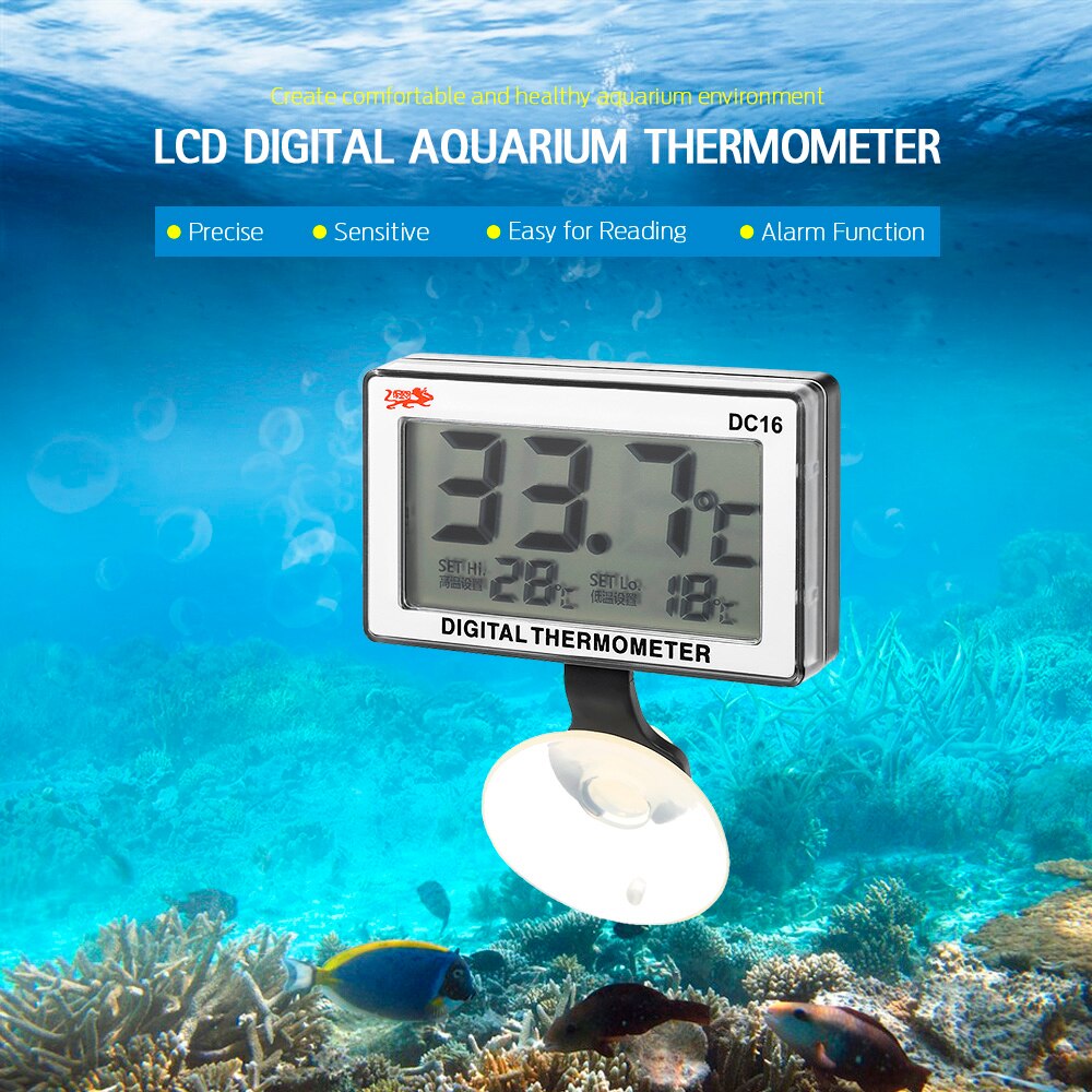 Akvarium akvarietermometer lcd digital nedsænket vandtemperaturmåler 0 ° c ~ 50 ° c alarm for høj / lav temperatur