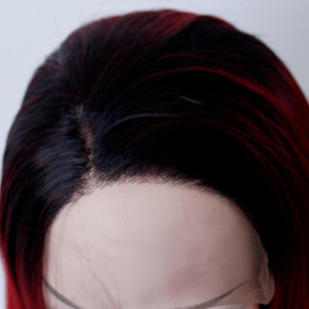 V'NICE-pelucas con encaje frontal sintético para mujer, pelo largo y recto, fibra sintética de alta temperatura, color negro a rojo vino