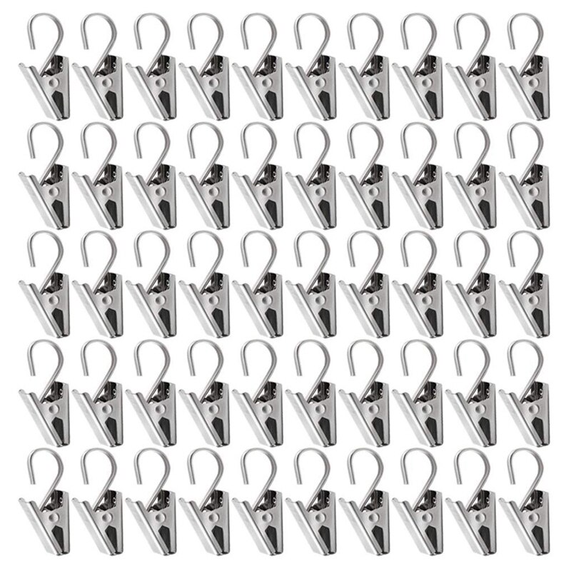 50 PCS Stainless Steel Curtain Clips with Hook for Curtain Photos Home Decoration Outdoor Party Wire Holder: Default Title