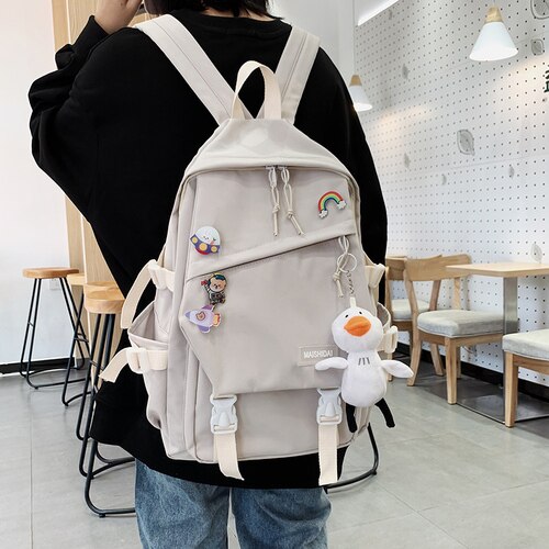 Grande Capacità Carino Zaino Donna 2020 Ins Schoolbag per Ragazzi Femminile Coreano Harajuku Studenti Delle Scuole Superiori Zaino Delle Signore Blu: white with toy