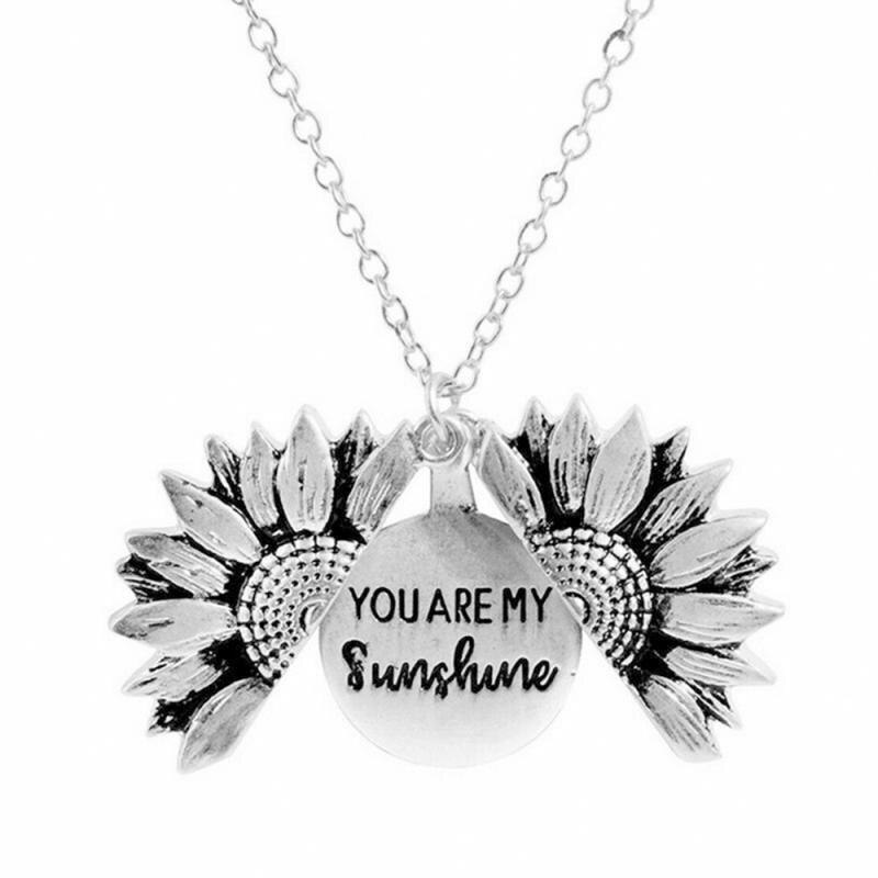 You Are My Sunshine Open Locket Sunflower Necklace Boho Jewelry Stainless Steel Friendship Bff Letter Necklace Collier: sliver