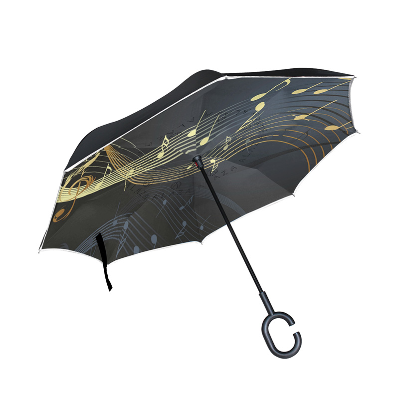 Musiknote paraplyer vindtæt omvendt folde dobbeltlag omvendt chuva paraply selvstående indefra og ud regnbeskyttelse c-krog