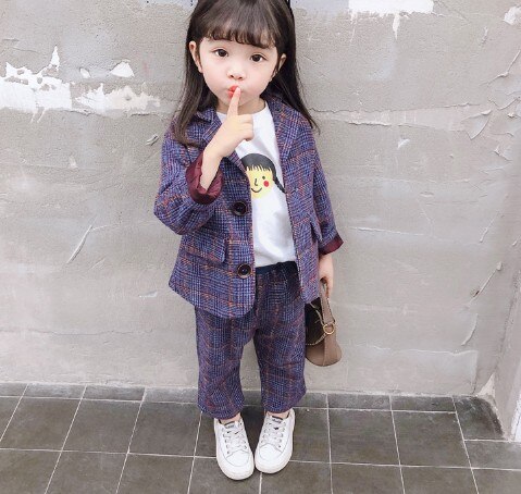 Inghilterra Stile del Vestito dei bambini 2 Pcs Del Bambino Boys & Girls Primavera Autunno Nuovo Plaid Capretti del Vestito casual Vestiti Set giacca sportiva del Cappotto + Pantaloni X76: 6T