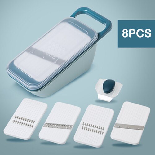 Huishoudelijke Groentesnijder Multifunctionele Aardappelen Wortelen Ui Komkommer Shredder Handleiding Afvoer Mand Gereedschap Rvs: A-8PCS-BLUE