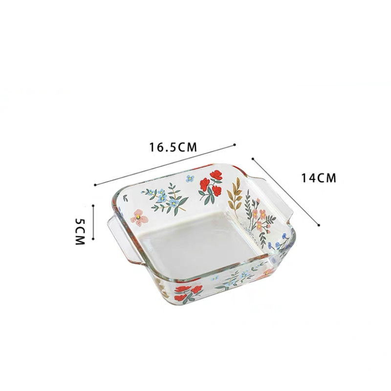 Assiette de cuisson en verre résistant à la chaleur, assiette à dîner ménagère, transparente, salade florale, bol à légumes, four, plat à Dessert, vaisselle: C