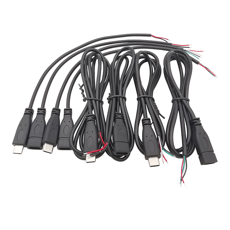 Cable de fuente de alimentación USB tipo C, adaptador de conector de enchufe macho y hembra de 2/4 pines para Cables de carga de datos, reparación de Cables DIY