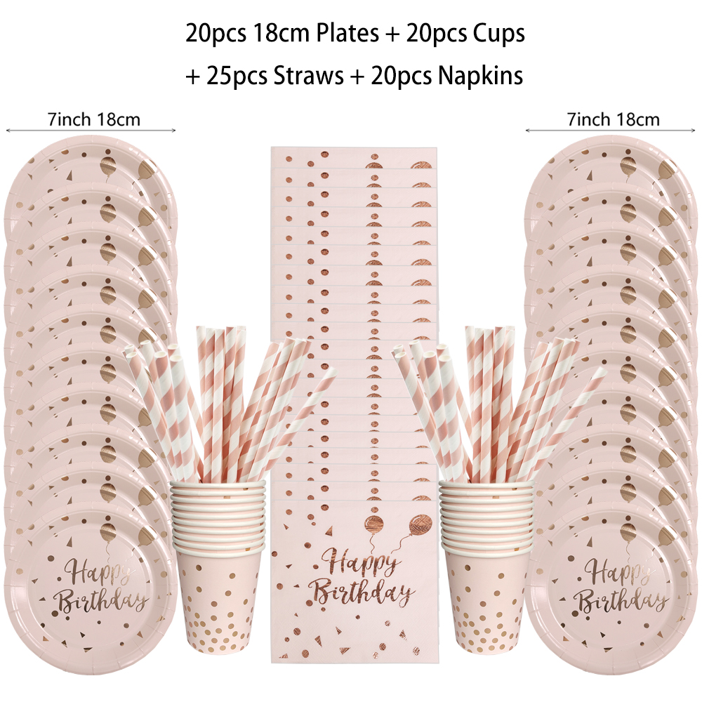 Verjaardag Wegwerp Servies Set Roze Rose Goud Witte Borden Kopjes Servetten Tafelkleed Meisje Verjaardagsfeestje Decoratie Baby Douche: Olijf