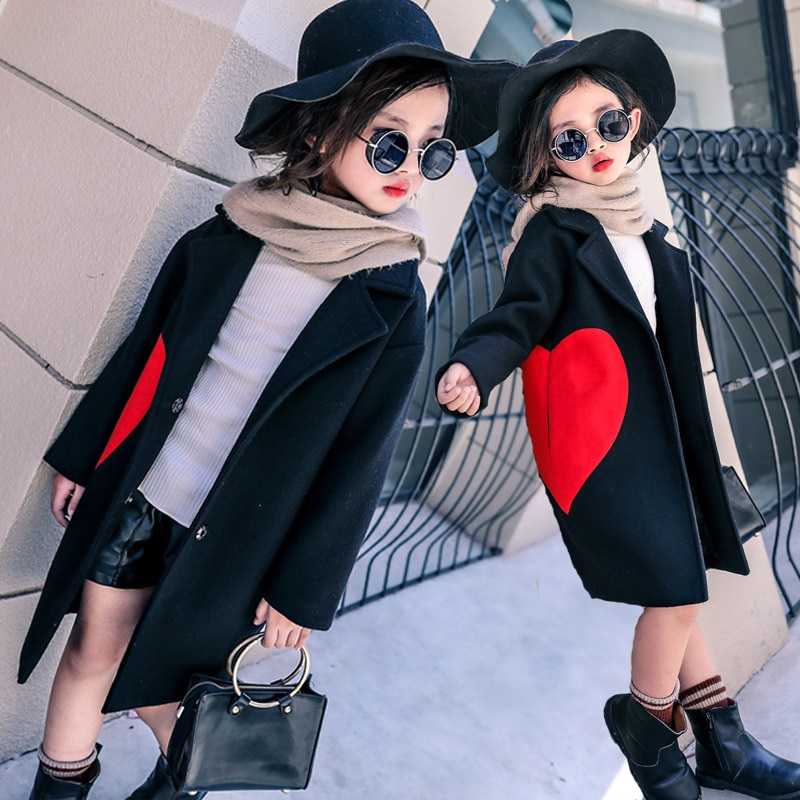 Meisjes winterjas dikker kinderen wollen jas kinderen trend peuter liefdeshart bovenkleding peuterkleding ,4-12y,#2397