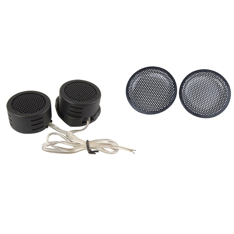 2 Pcs Black Plastic e Car Auto Tweeter Speakers & 2 Pcs 6.5Inch Metal Mesh Round Car Woofer Cover Speaker Grill Black