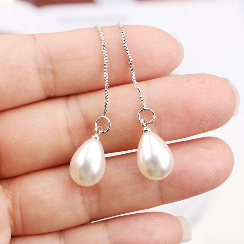 Lange Kwast Gesimuleerde Pearl Oorbellen Voor Vrouwen Crystal Walvis Vissenstaart Oor Lijn Koreaanse Bruiloft Sieraden Pendientes
