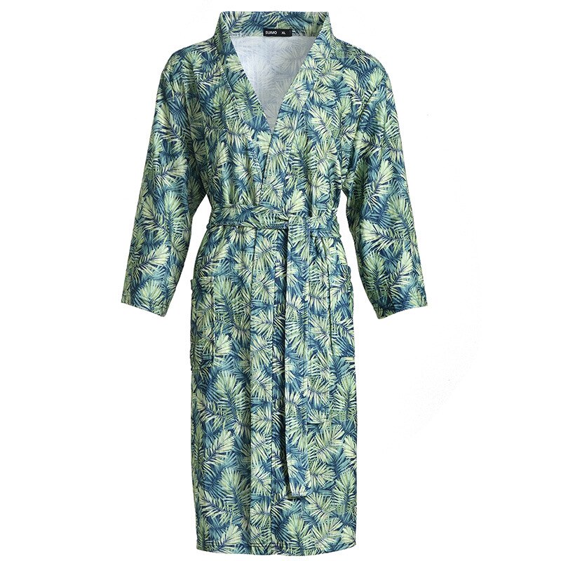 Plus size kimono badjas katoenen wafel badjassen heren nachtkleding heren nachthemden homewear pyjama lange mouw print badjas peignoir homme