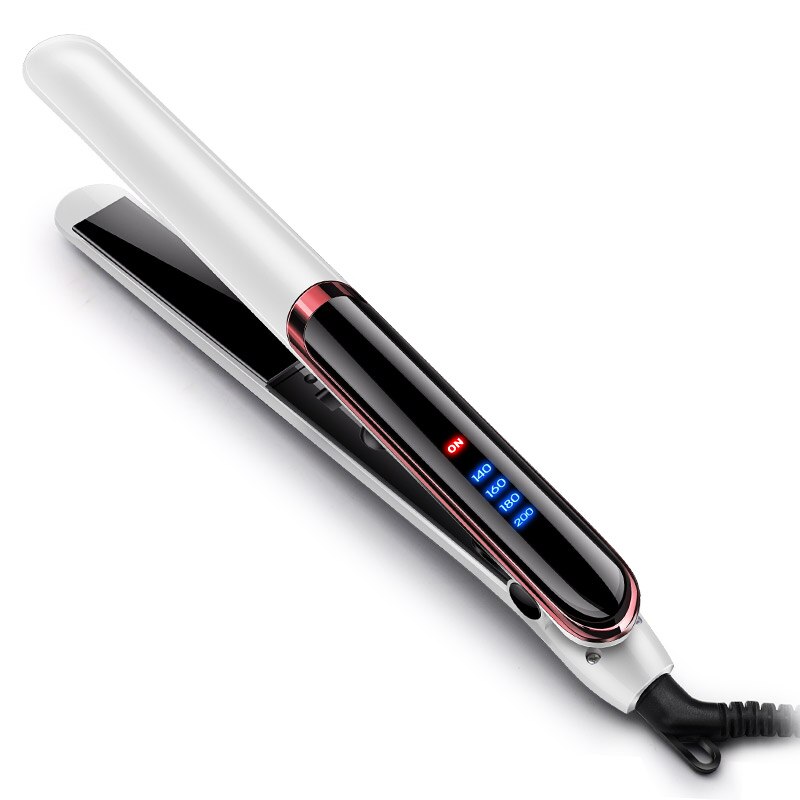 2 in 1 Hair Straightening Irons Ceramic Hair Straightener Negative Ion Hair Straighting Curling Iron LED Display Dry and Wet: White / EU