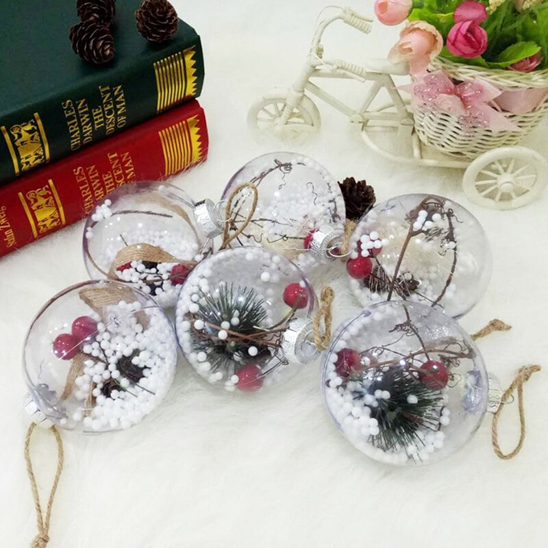 4Pcs Christmas Tree Decorations Ball Transparent Open Plastic Clear Ornament Tree Decorations Xmas Supplies Candy Ball