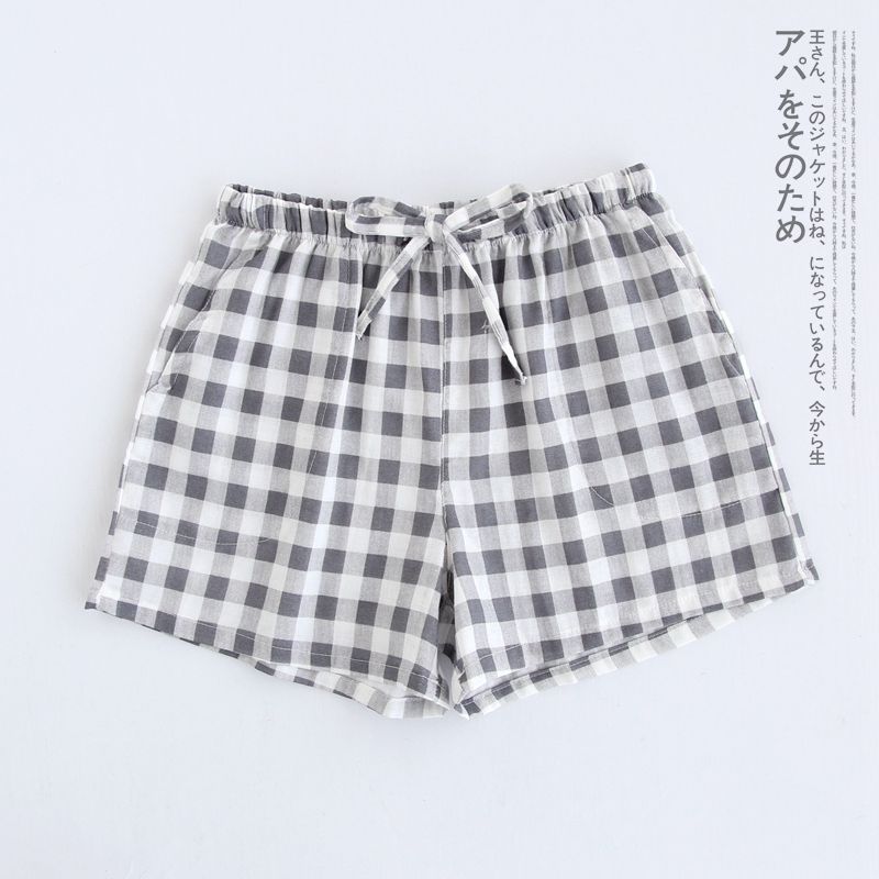 Mignon été fonds de sommeil coton pyjama Shorts femmes cordon pyjama pantalon lâche 8 couleur pyjamas taille élastique B87801: Gray Plaid / XL