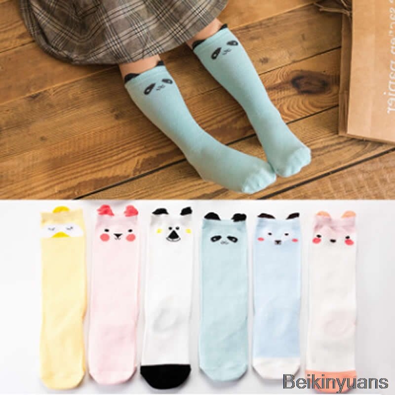 #39 met dierenprint, katoenen babysokken, kniehoge sokken met cartoonprint, schattige kindersokken voor peuters en meisjes