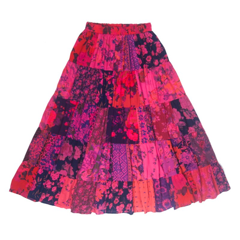 Vrouwen Losse Bohemian Stijl Rokken Dames Elastische Taille Patchwork Rok Vrouwelijke Katoen Rokken 2022 Zomer