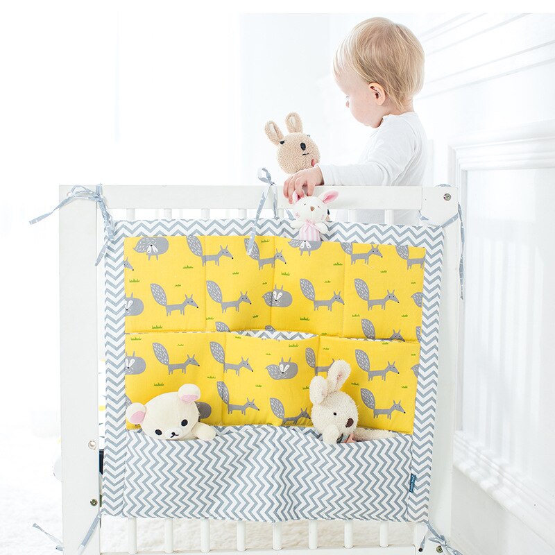 Muslin træ seng hængende opbevaringspose barneseng seng mærke baby bomuld vugge arrangør 60*50cm legetøj ble lomme til vugge sengetøj sæt: Hej ræv
