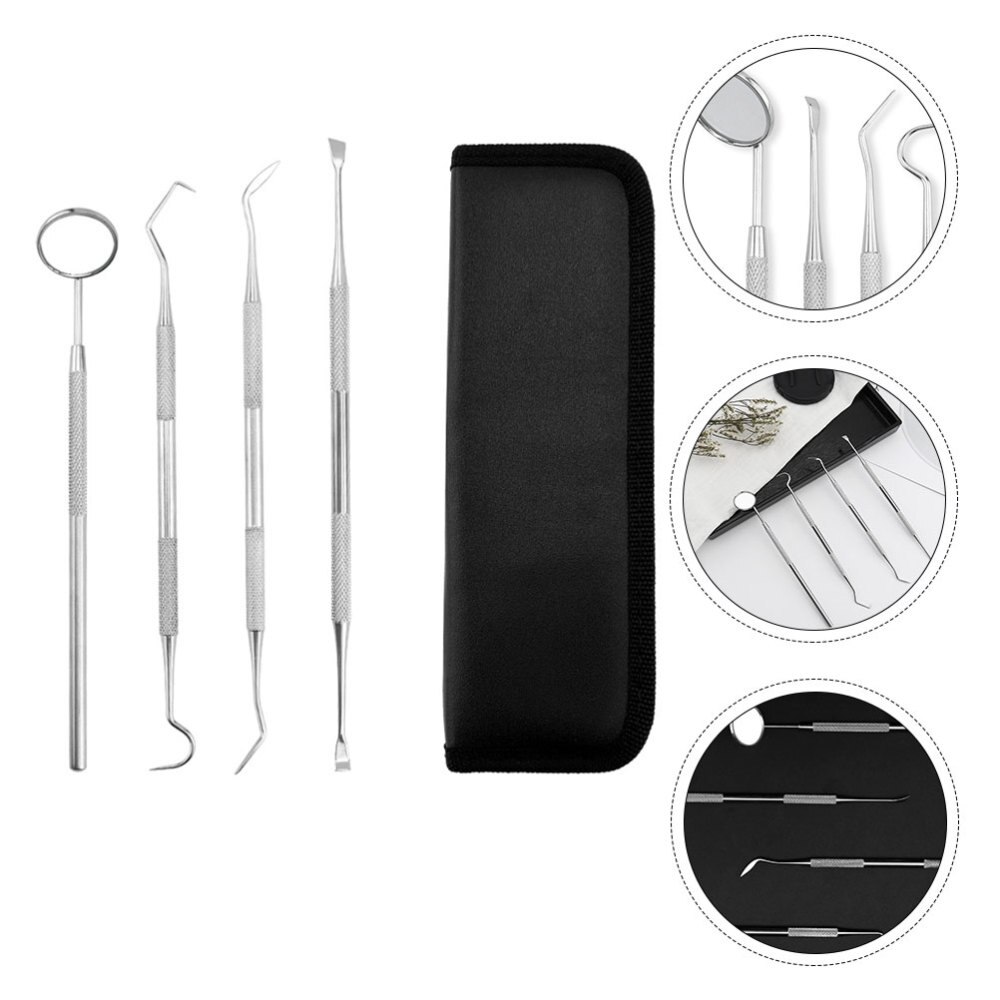 4 Stuks 1 Set Tanden Care Tool Mond Spiegel Probe Tanden Cleaning Kit Zilver