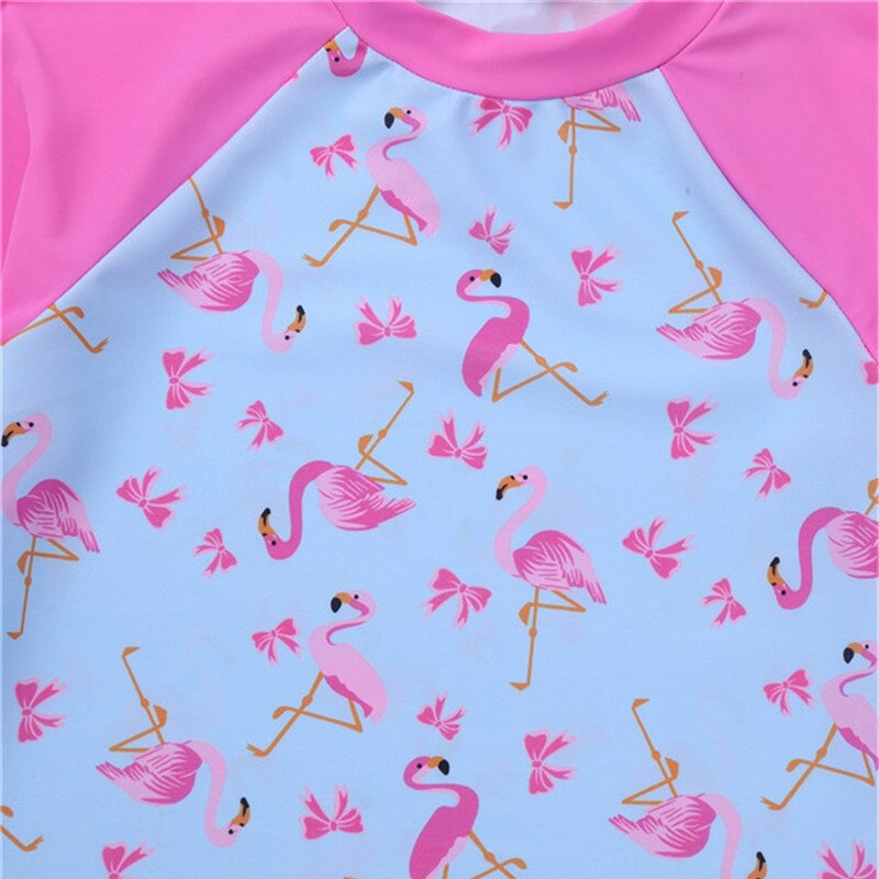 freundlicher Mädchen Tankini Badeanzug Lange Ärmeln Flamingo Gedruckt Rashguard Bademode Badeanzug einstellen Spitzen mit Rüschen Schwimmen BöHöhle