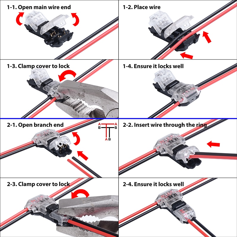 Bloque de terminales de abrazadera de cable, 2 uds., dc/ac 300v 10a 18-22awg sin soldadura y sin tornillos, ajuste fácil para tira led