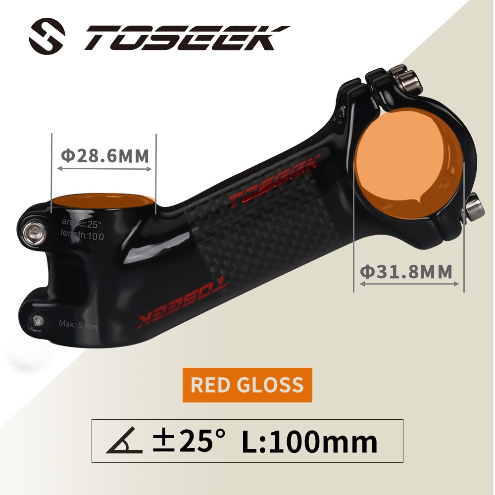 TOSEEK ZF-eins Kohlenstoff Stengel 25/35 Grad Mountainbike Vorbau 31,8mm Lenker Vorbauten 60/70/80/90/100mm Schwarz und verrotten Fahrrad Teile: ZFONE-rot25-100mm