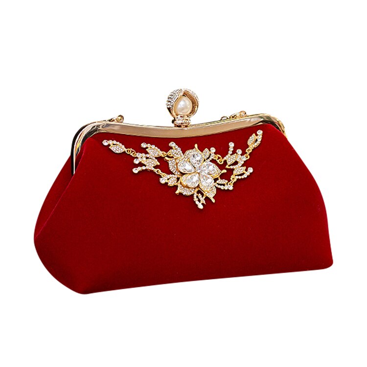 Pictogram Vrouwelijke Diamanten Parel Handtas Vintage Crystal Flower Avondtasje Wedding Party Bruid Clutch Bag Purse: Red