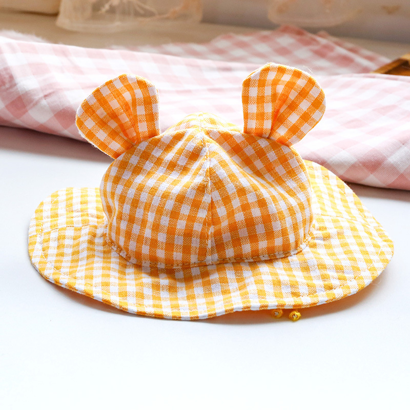 Dog Small Ear Hat Plaid Caps Shade Hat Pet Dog Cap Sun Protective Hat Summer Adjustable Cute Cap Pet Supplies: YELLOW