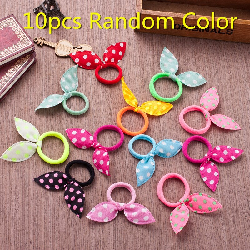 10/100 Uds linda chica oreja de conejo con pelo cuerda pelo anillo banda de pelo lazos niños bebé Accesorios para peinados Color al azar: 10Pcs