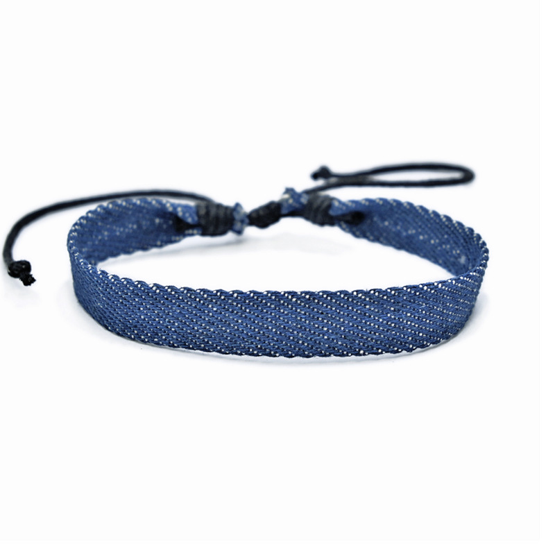 Jahrgang Stern aufbringen blau literarischen Denim Stoff Armbinde für Frauen Männer gotisch ethnischen Hand gewebten Armbinde Modeschmuck: dunkel Gold