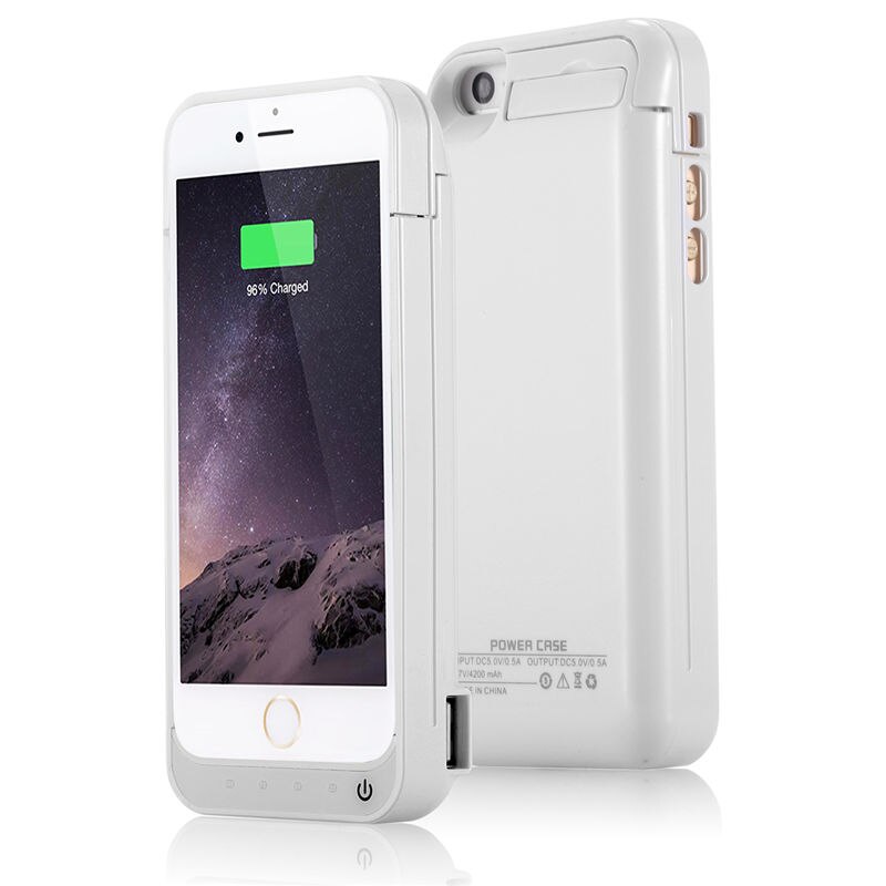 For iPhone 5C 4200mAh Portable Backup External USB Battery Charger Case For iPhone5S 5 SE Powerbank Pack Stand Charging Cover i5: White