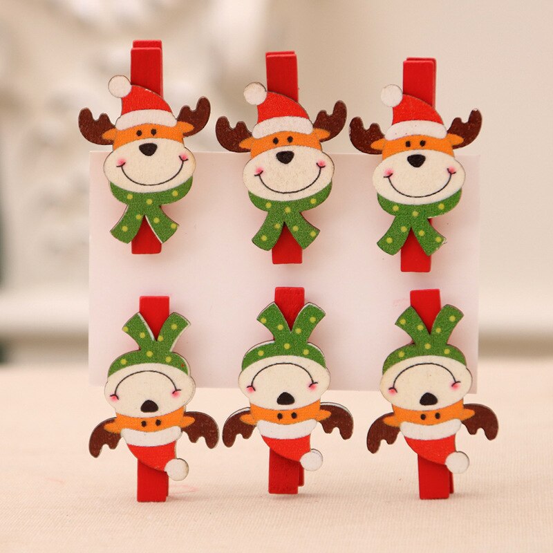 6 stuks kerstman eland houten clips rode kerstdecoratie clip mini houten fotopapier pin knutselclips kinderen: Elanden