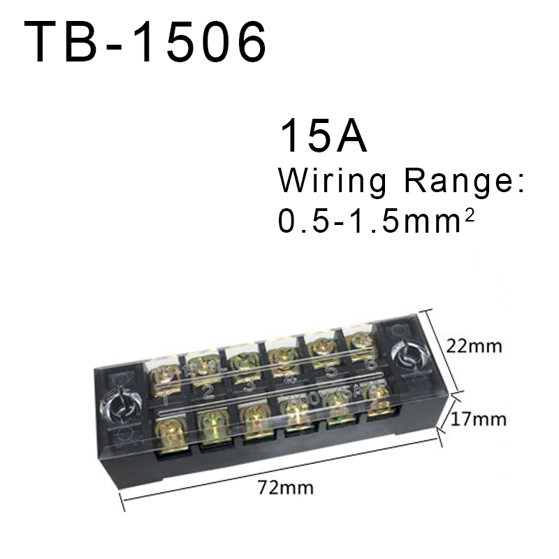 1Pcs TB-15 Series Dual Row Barrier Screw Terminal Block Strip Wire Connector 600V 15A 3/4/6/8/10/12 Positions Optional: TB1506