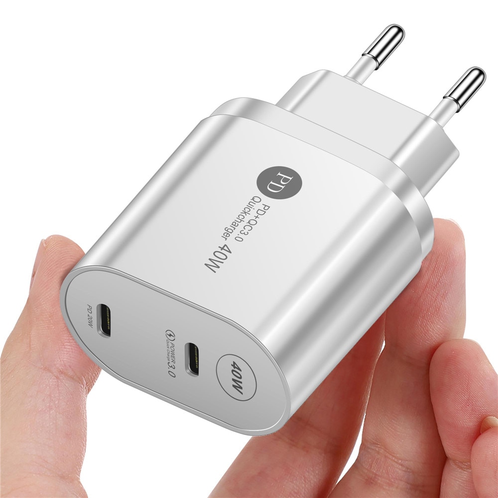 Szybka ładowarka Electop 40W Dual PD USB type-c QC 3.0 szybka ładowarka do iPhone 13 12 11 Pro Max X Xr iPad uniwersalny Adapter: EU WHITE