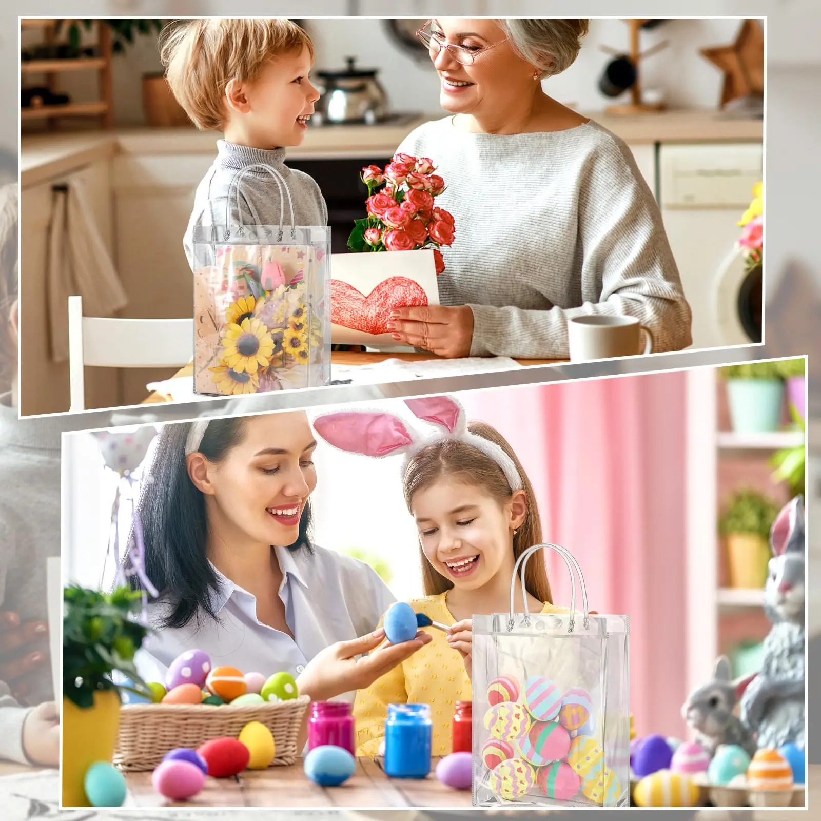 Klare plastikposer med håndtag, gennemsigtig pose, genanvendelig tote-taske, pvc-goodieposer til bryllupsfestartikler