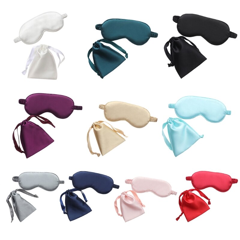 Masque pour les yeux en Imitation soie pour femmes, bandeau de sommeil de couleur unie avec sac K1KB