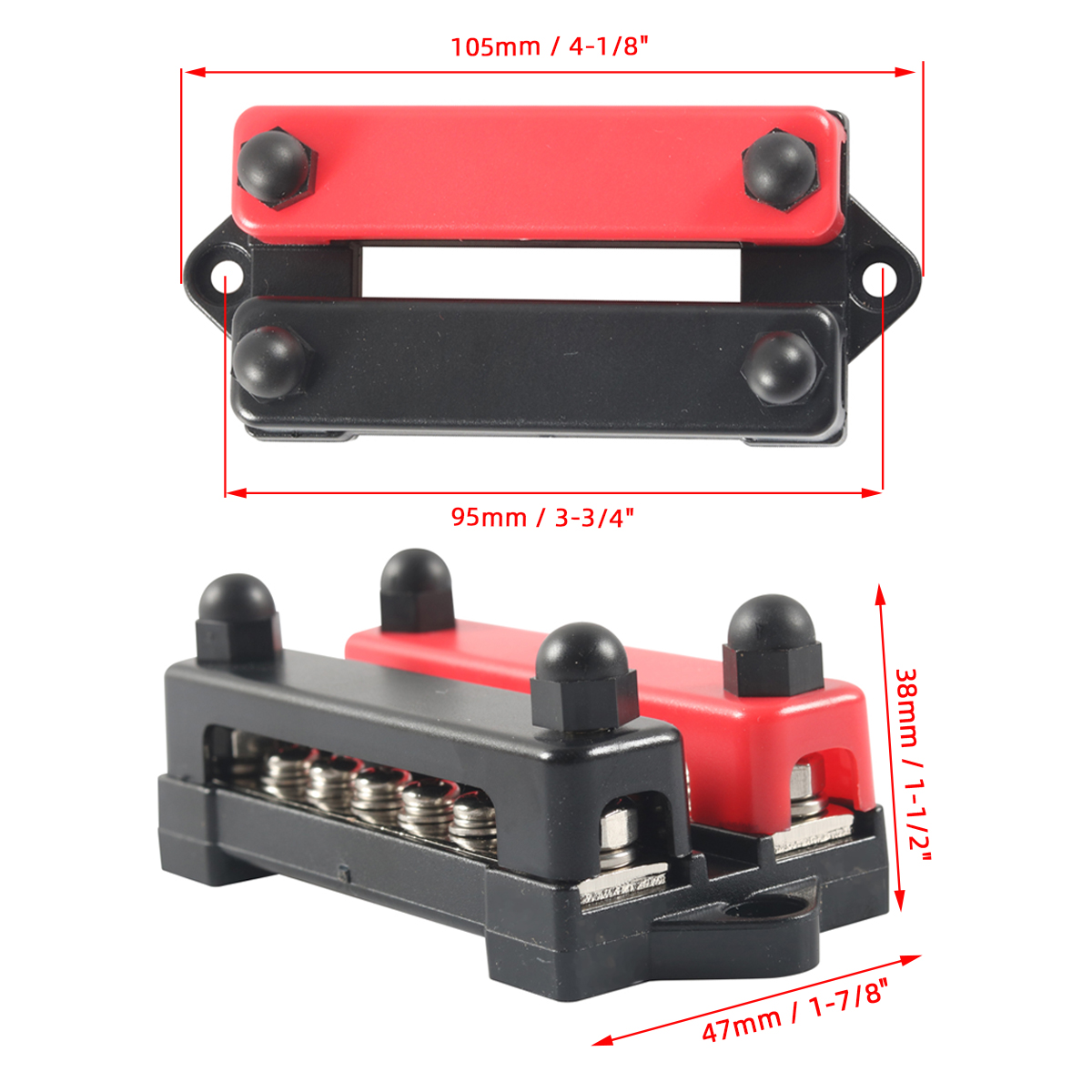 Max 300V AC/48V DC Negative/Positive Screw Terminal Power Distribution Block Battery Bus Bar for Car Trailer RV Boat Motorcycle