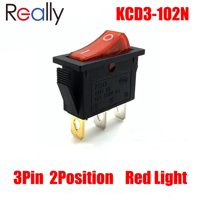 Echt 15A 250V/20A 125V Ac Tuimelschakelaar KCD3 Switch On-Off 2 Positie 3 Pin elektrische Apparatuur Met Licht Schakelaar: KCD3-102N Red