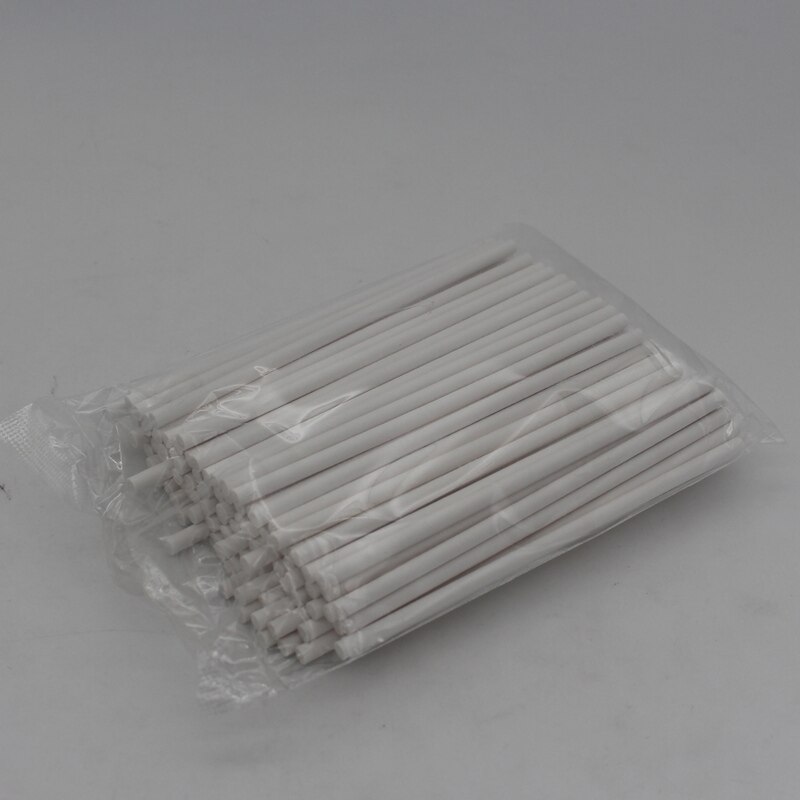 100 stuks gekleurde lollystokjes 4 inch papieren stokjes 100*3.5mm: Wit