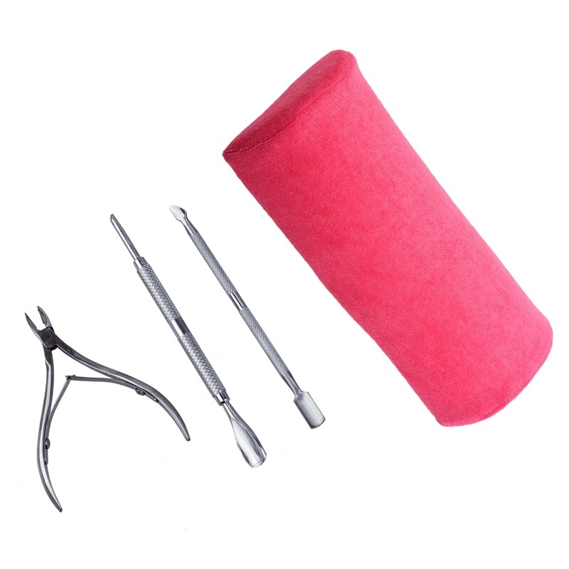 4 Pcs Kits: Cushion Rest Pillow Nail Art Manicure Care Salon Soft Column & Pocket Nail Cuticle Nipper Pack Contains Nail: Default Title