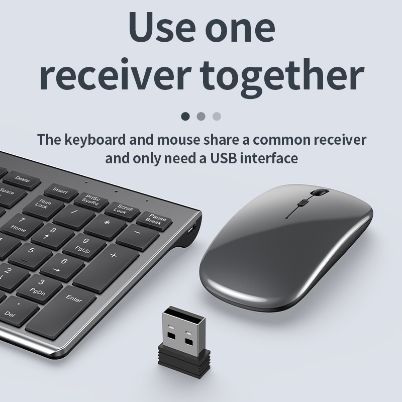 Jomaa Juego de teclado y mouse Bluetooth recargable delgado para computadora portátil Combo de teclado y mouse inalámbricos USB 2,4G