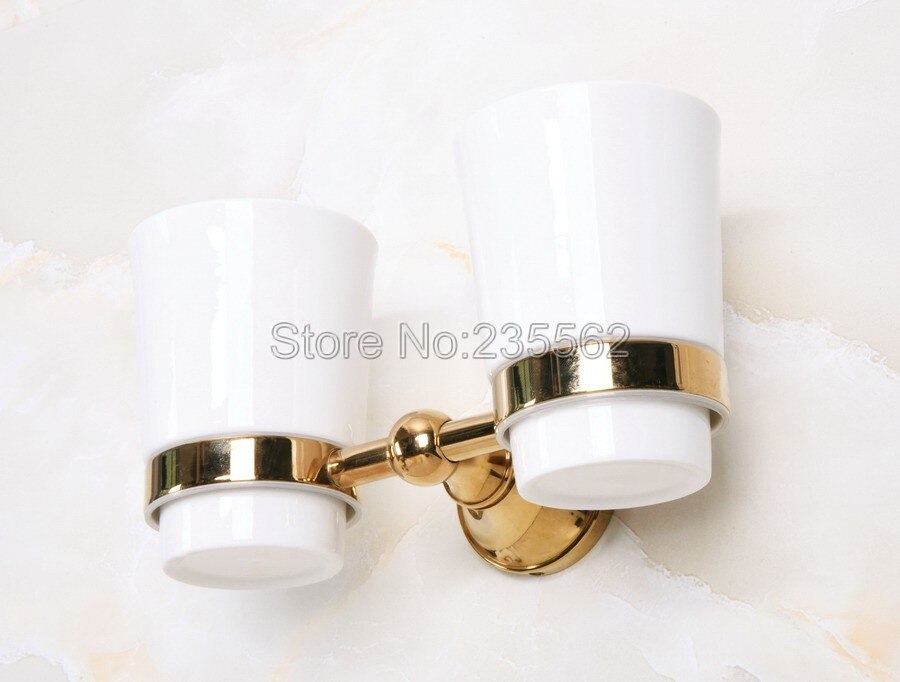 Złoty kolor uchwyty na kubki podwójny kubek ceramiczny uchwyt ścienny szczoteczka robić zębów kubek robić mycia zębów uchwyty akcesoria łazienkowe sprzęt