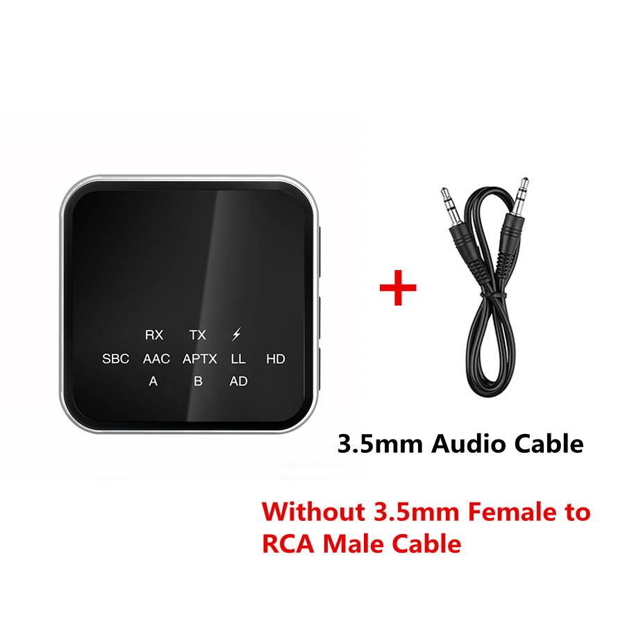 Trasmettitore ricevitore Bluetooth adattivo Aptx HD LL BT 5.2 RCA Jack da 3,5 mm Adattatore Audio senza fili AUX Chiamata in vivavoce per TV PC per auto: nero
